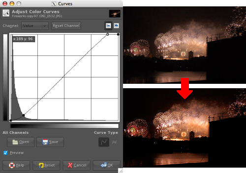 GIMP adjusting curves