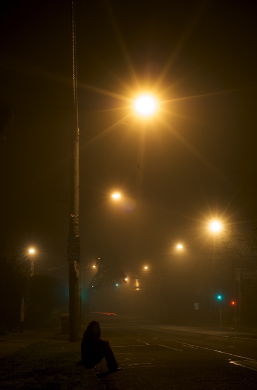 Sitting in foggy night
