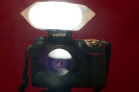 Flash diffuser on camera, front Flash diffuser on camera, front