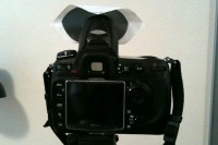 Flash diffuser on camera, back Flash diffuser on camera, back