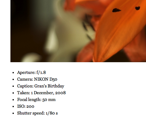 Default Thesography style: list with a class of "exif"
